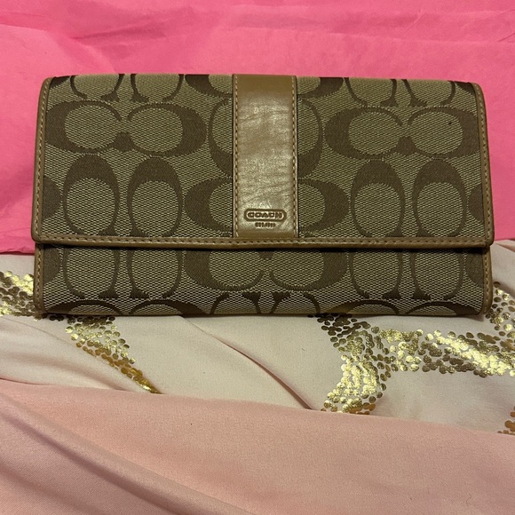 Coach Handbags - Coach Tan and Brown Signature Wallet